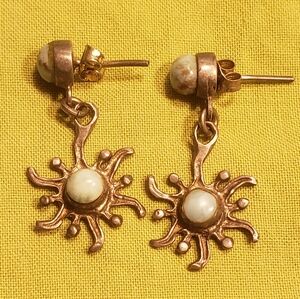 Silver Gemstone Sun Earrings